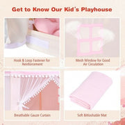 Kids Play Tent Large Playhouse Children Play Castle Fairy Tent Gift with Mat-Pink