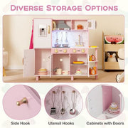 Wooden Kitchen Playset with Ice Maker and Sounds for Ages 3+-Pink