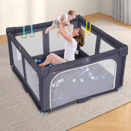 Large Baby Playpen BPA-Free Foldable Toddlers Safety Fence Play Yard-Dark Grey